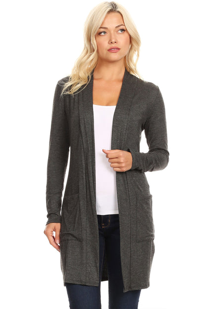 Women's Classic Open Front Long Sleeve Cardigan  with Side Pockets