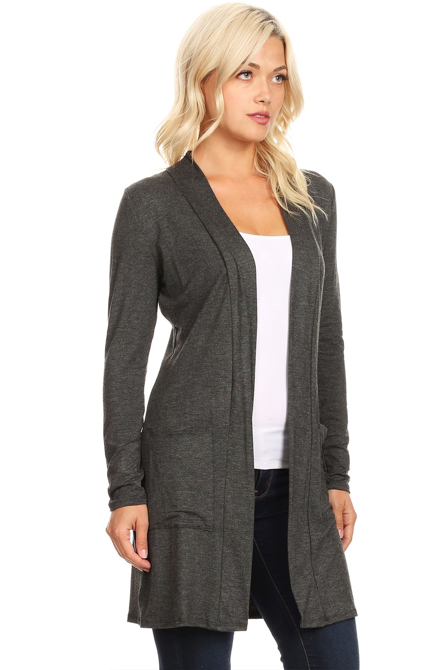 Women's Classic Open Front Long Sleeve Cardigan  with Side Pockets