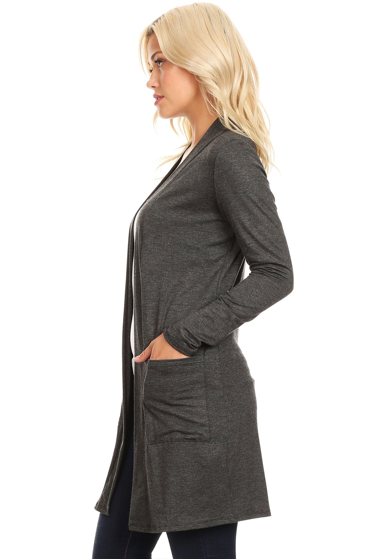 Women's Classic Open Front Long Sleeve Cardigan  with Side Pockets