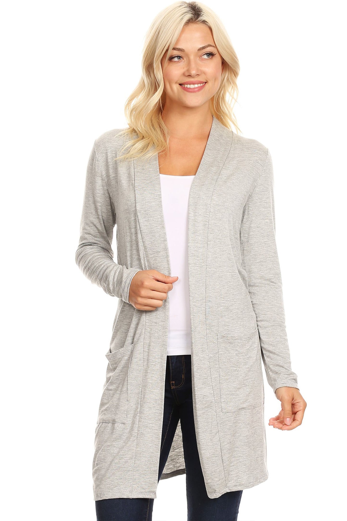 Women's Classic Open Front Long Sleeve Cardigan  with Side Pockets