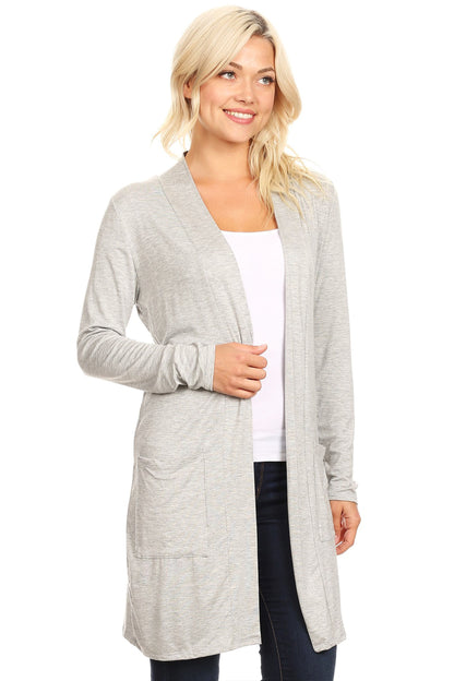 Women's Classic Open Front Long Sleeve Cardigan  with Side Pockets