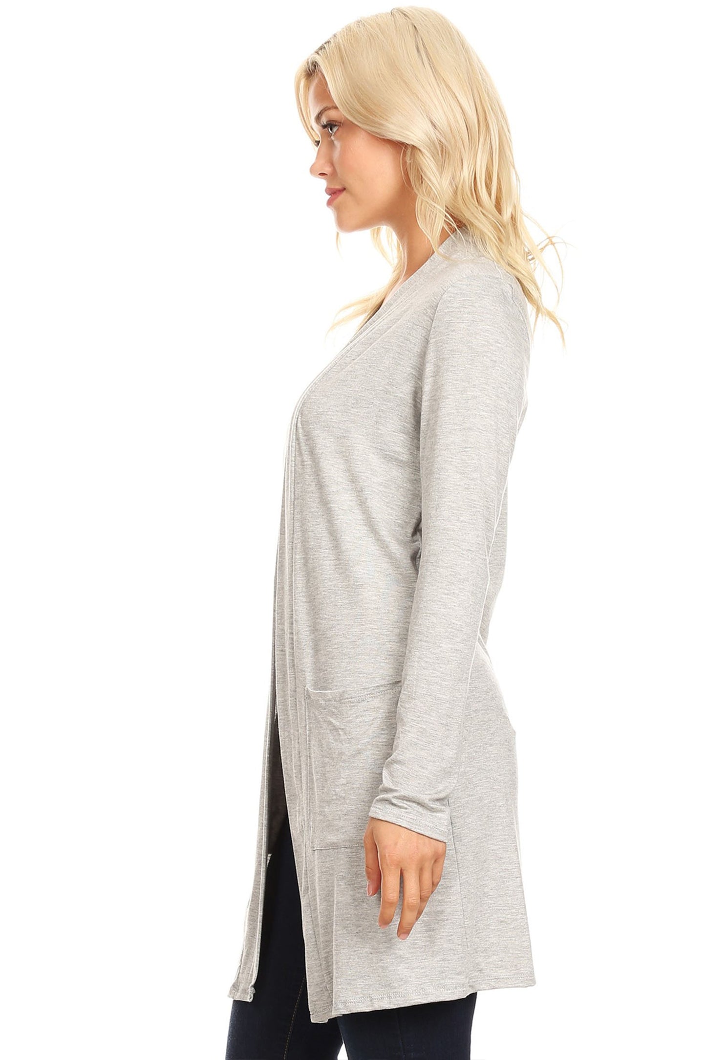 Women's Classic Open Front Long Sleeve Cardigan  with Side Pockets