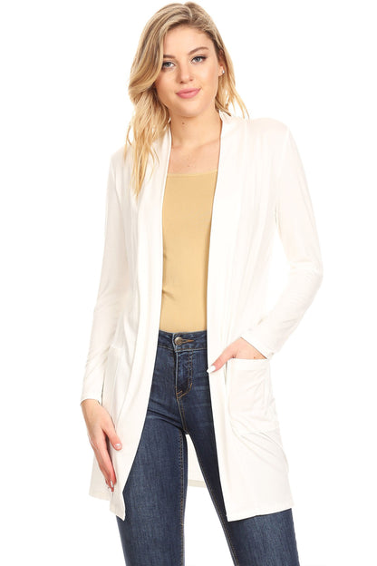 Women's Classic Open Front Long Sleeve Cardigan  with Side Pockets