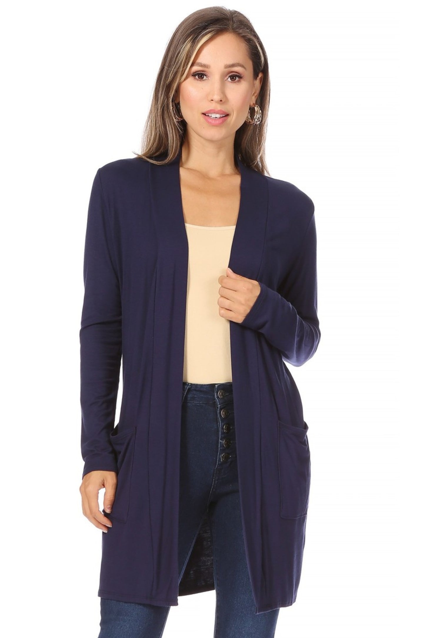 Women's Classic Open Front Long Sleeve Cardigan  with Side Pockets