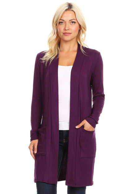 Women's Classic Open Front Long Sleeve Cardigan  with Side Pockets