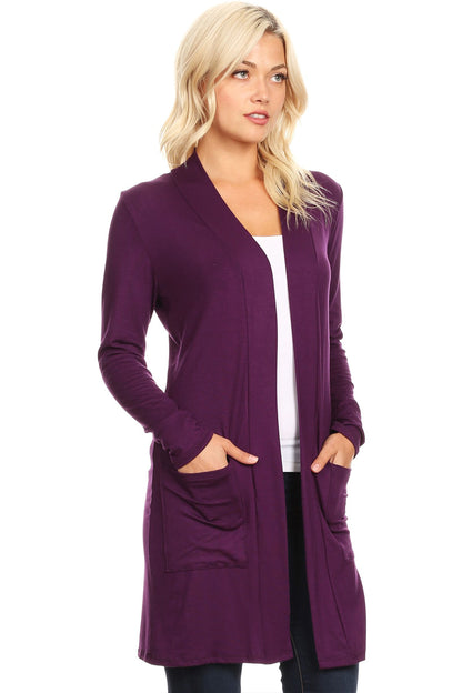 Women's Classic Open Front Long Sleeve Cardigan  with Side Pockets