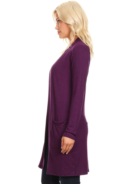 Women's Classic Open Front Long Sleeve Cardigan  with Side Pockets