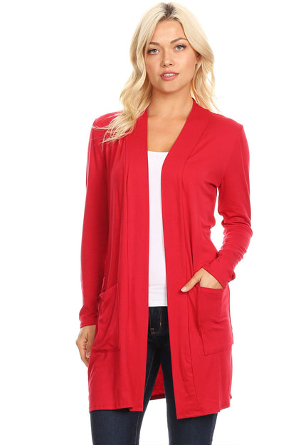 Women's Classic Open Front Long Sleeve Cardigan  with Side Pockets