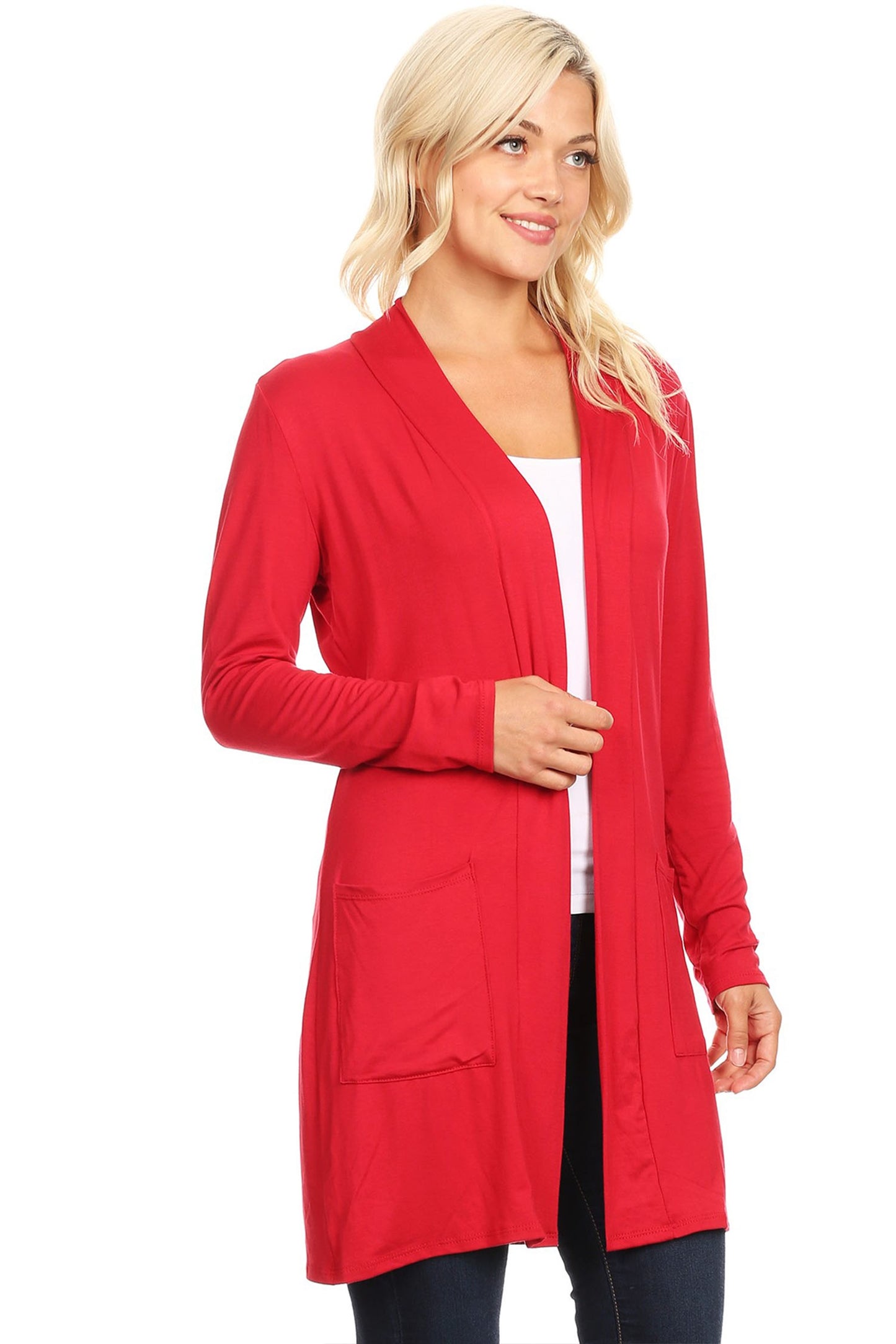 Women's Classic Open Front Long Sleeve Cardigan  with Side Pockets