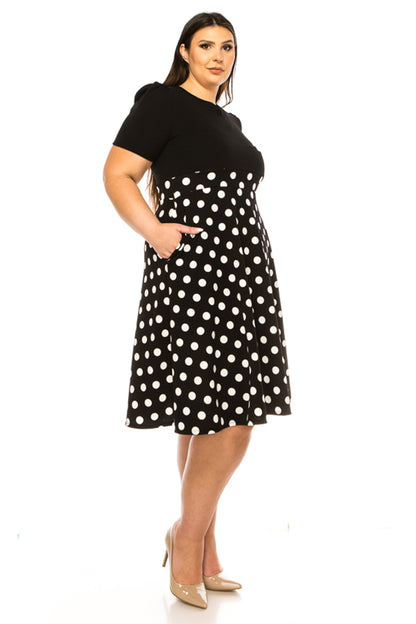 Women's Plus Size Dress with Puff Sleeves and Keyhole Front Casual Chic with Side Pock