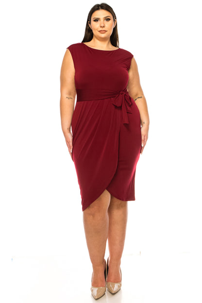 Women's Plus Size Sleeveless Sheath Dress Knife PleatsTulip Skirt Front Sash Detail