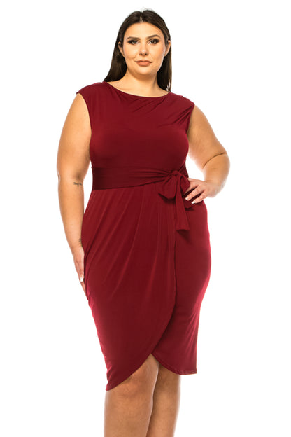 Women's Plus Size Sleeveless Sheath Dress Knife PleatsTulip Skirt Front Sash Detail