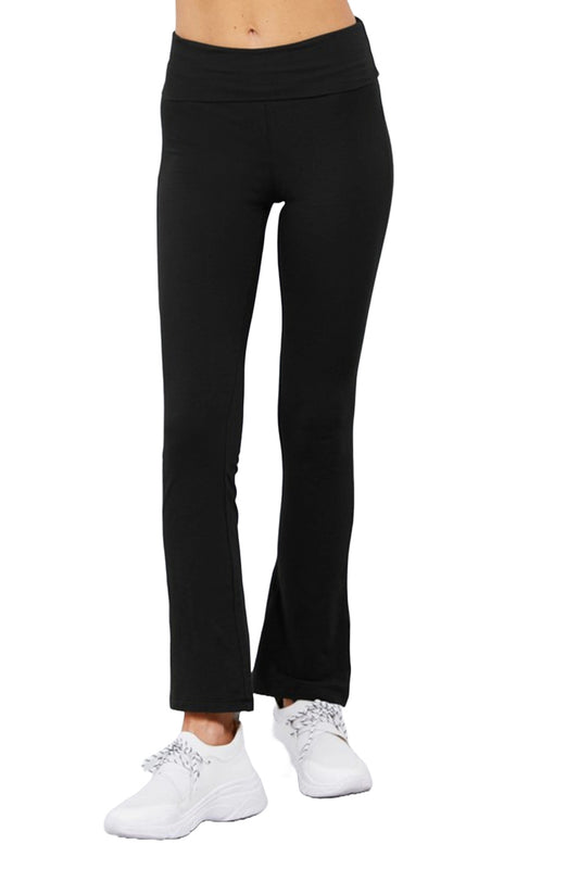 Women's Cotton Spandex Yoga Pants with Fold-Over Waistband