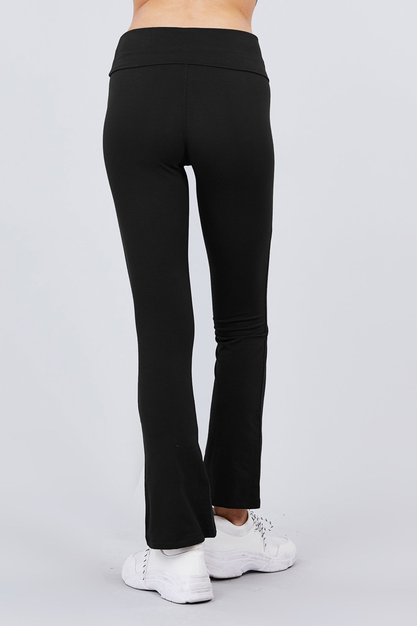 Women's Cotton Spandex Yoga Pants with Fold-Over Waistband