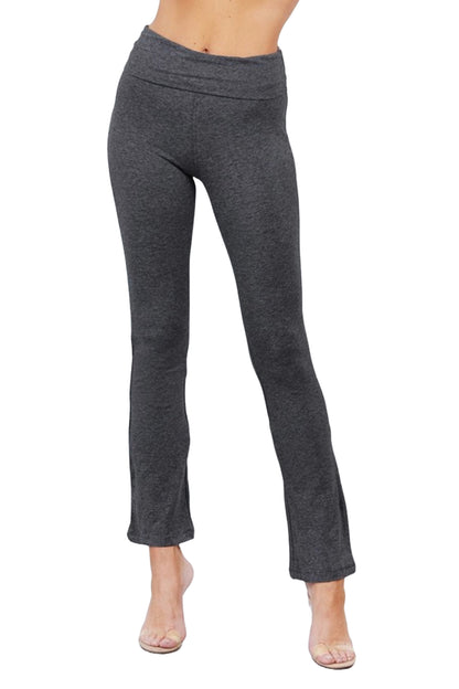 Women's Cotton Spandex Yoga Pants with Fold-Over Waistband