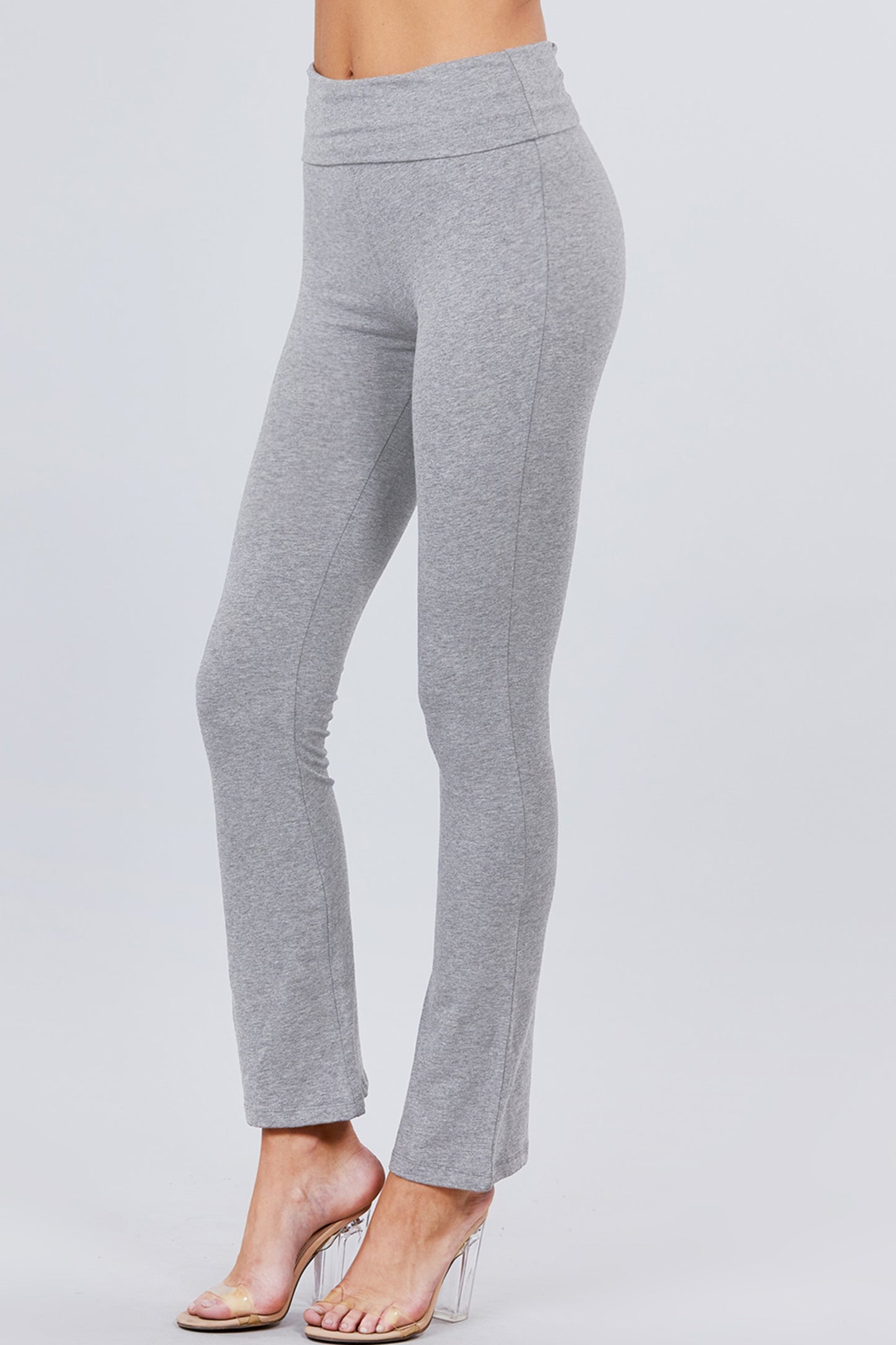 Women's Cotton Spandex Yoga Pants with Fold-Over Waistband