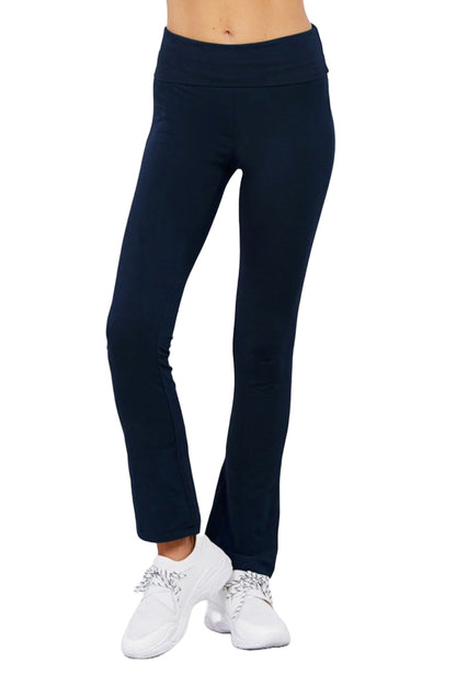 Women's Cotton Spandex Yoga Pants with Fold-Over Waistband