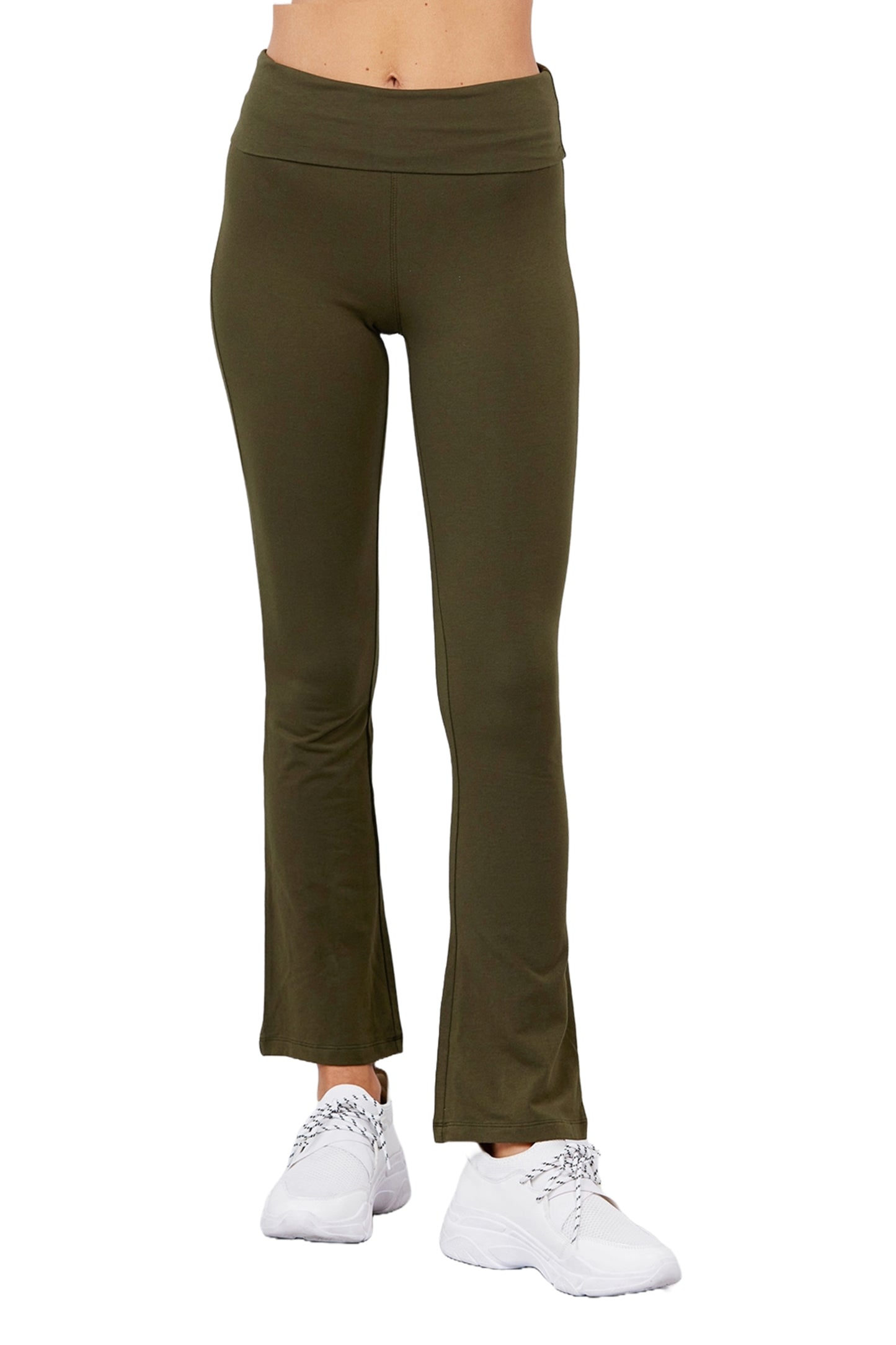 Women's Cotton Spandex Yoga Pants with Fold-Over Waistband