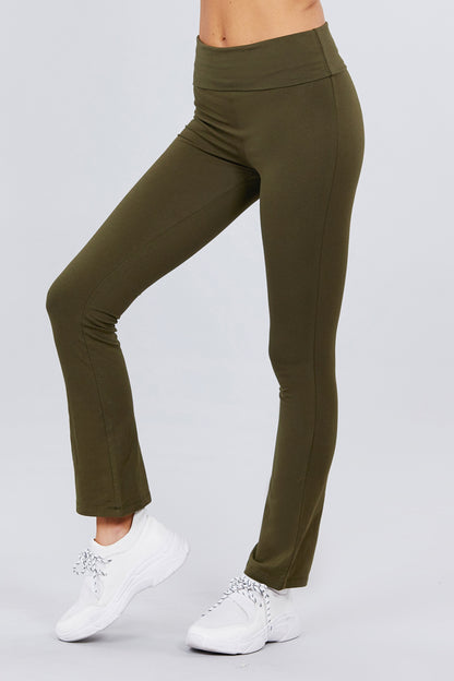 Women's Cotton Spandex Yoga Pants with Fold-Over Waistband