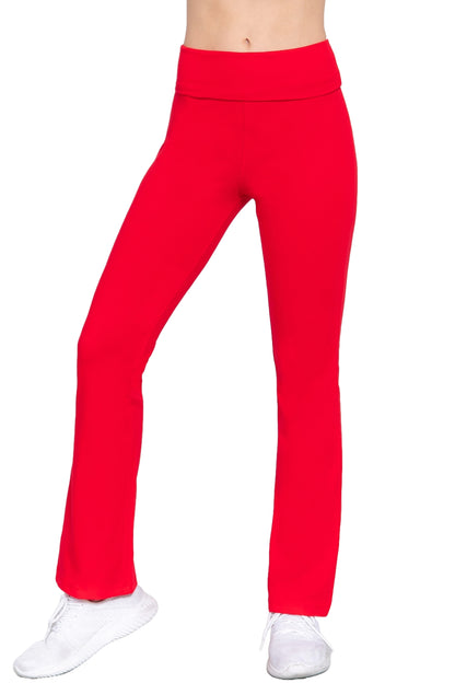 Women's Cotton Spandex Yoga Pants with Fold-Over Waistband