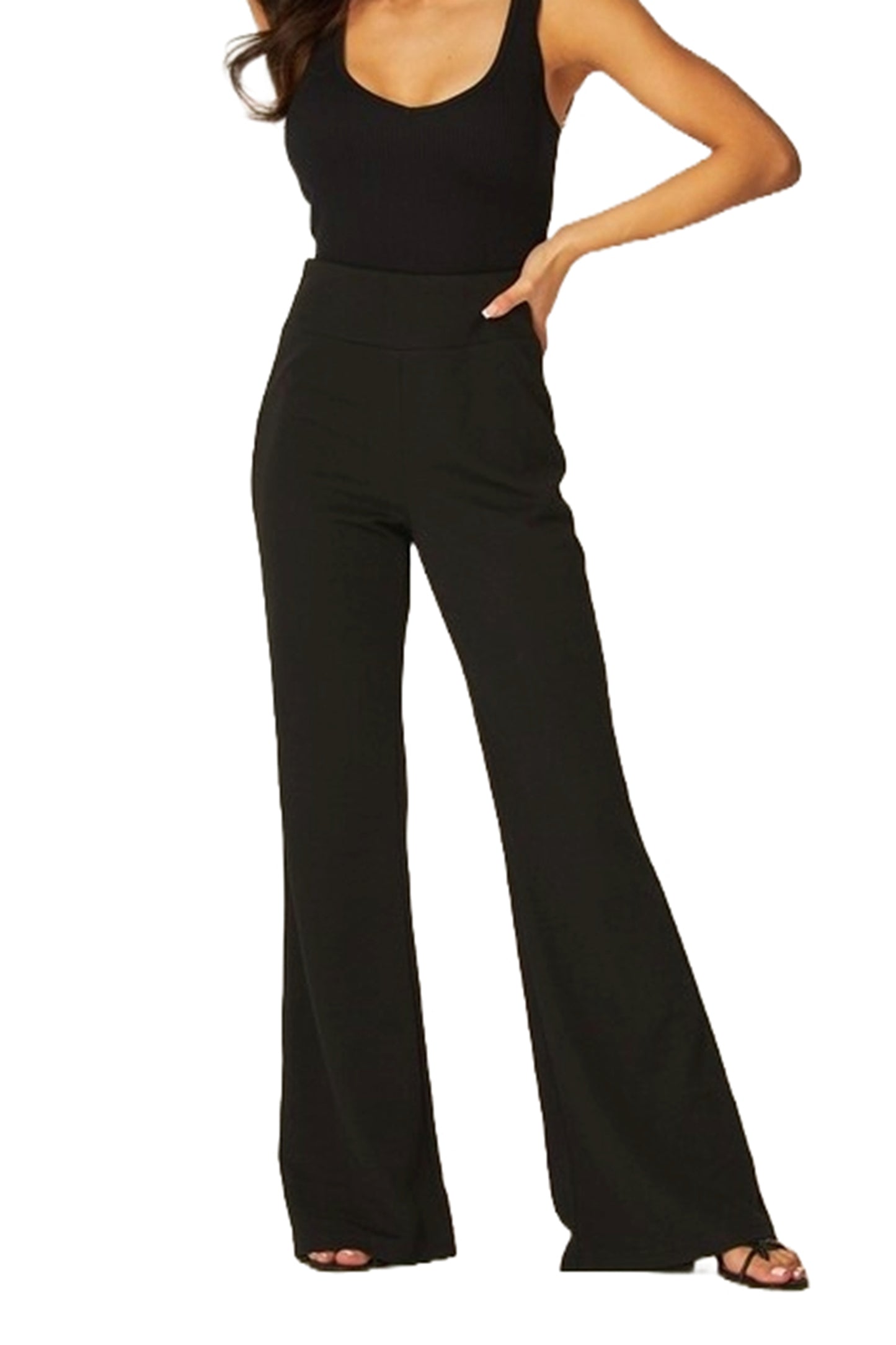 Women's Knit Crepe High Waist Flare Pants Textured Fabric Stretchy Fit