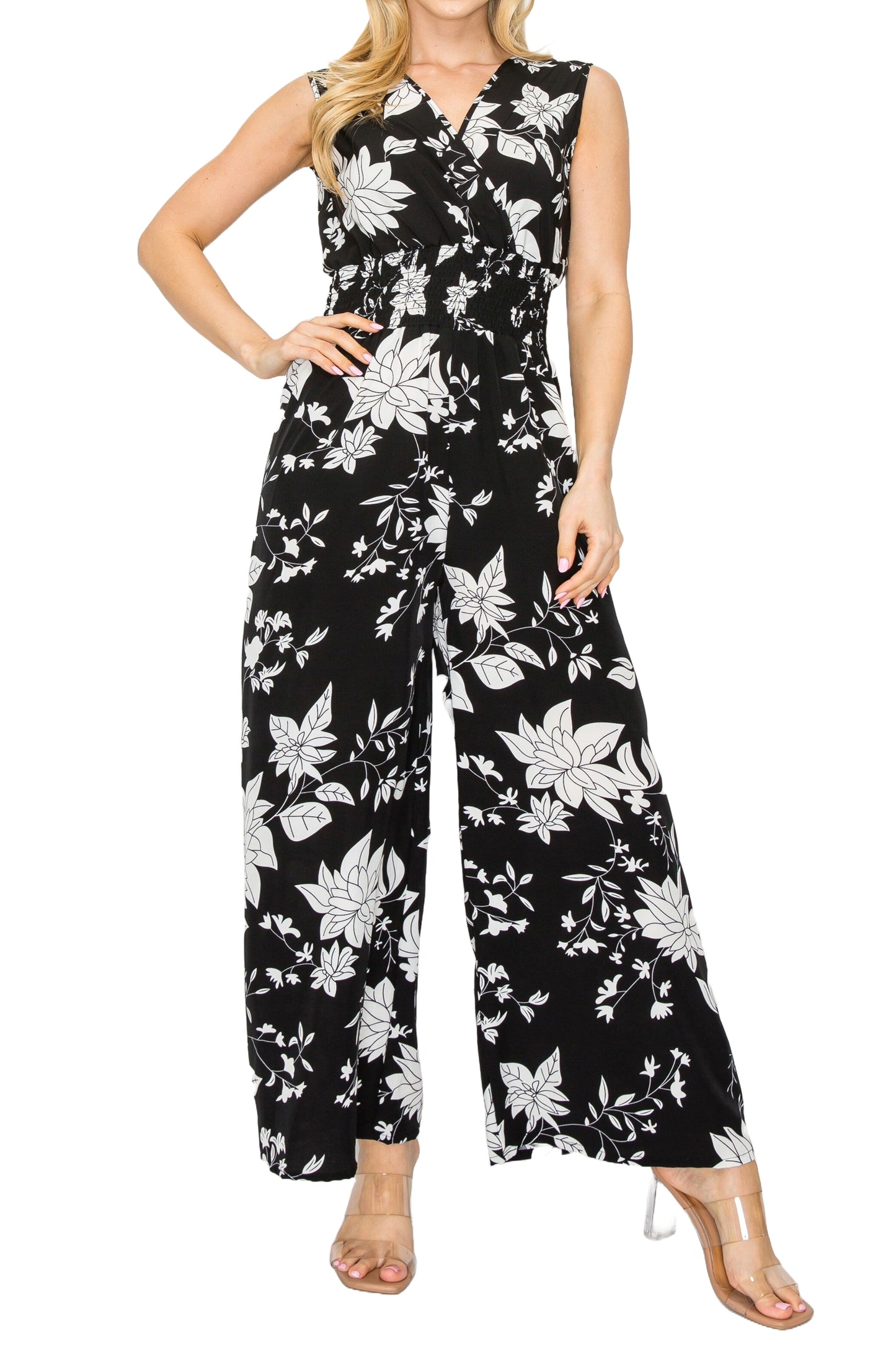 Floral Print Sleeveless Wide-Leg Jumpsuit with Elastic Waist #ZD22063C77 $9.50