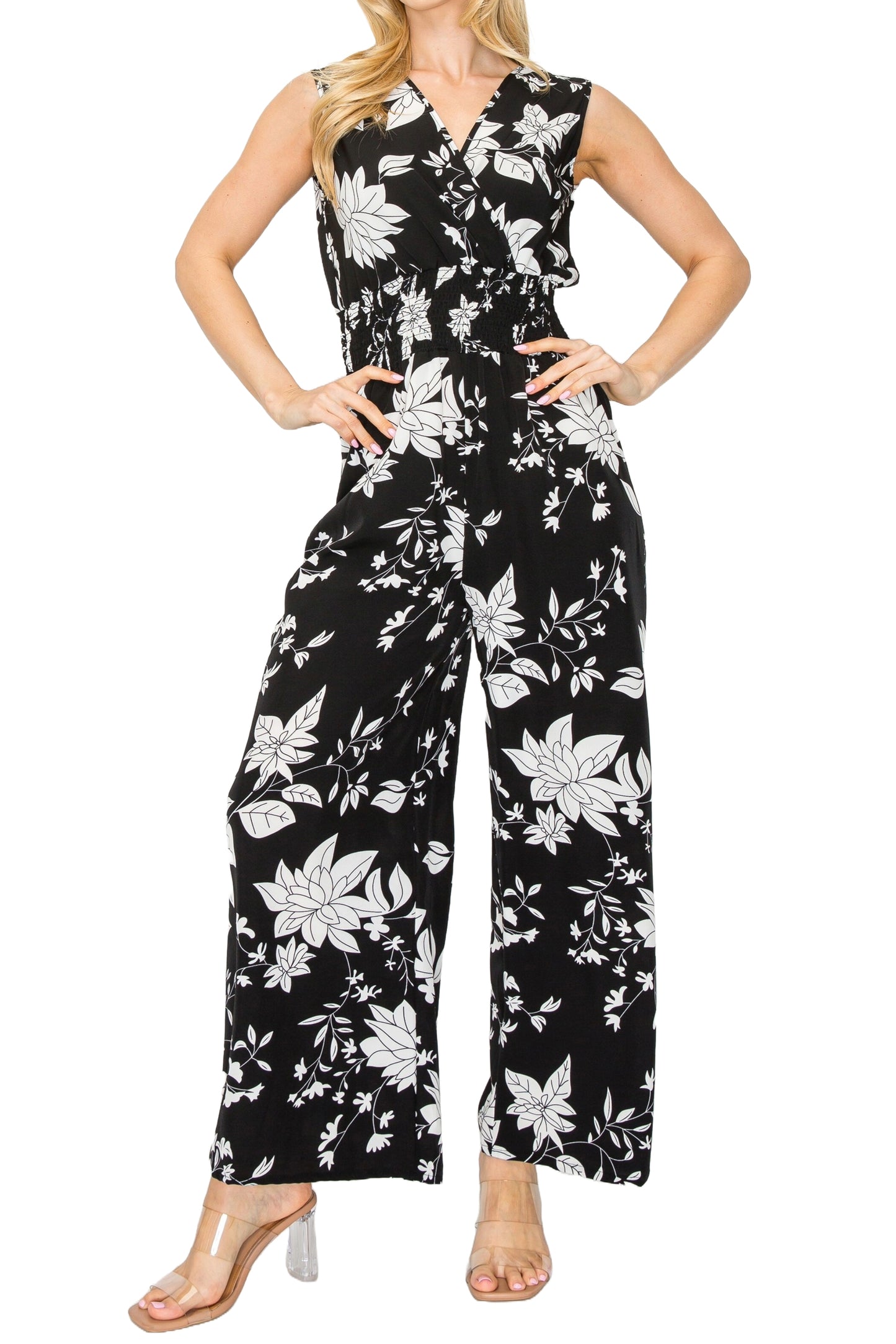 Floral Print Sleeveless Wide-Leg Jumpsuit with Elastic Waist #ZD22063C77 $9.50