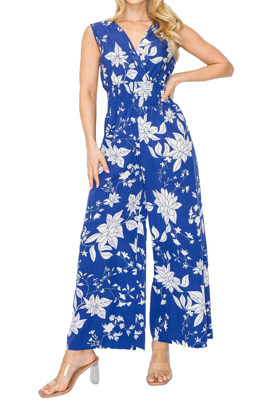 Floral Print Sleeveless Wide-Leg Jumpsuit with Elastic Waist #ZD22063C77 $9.50