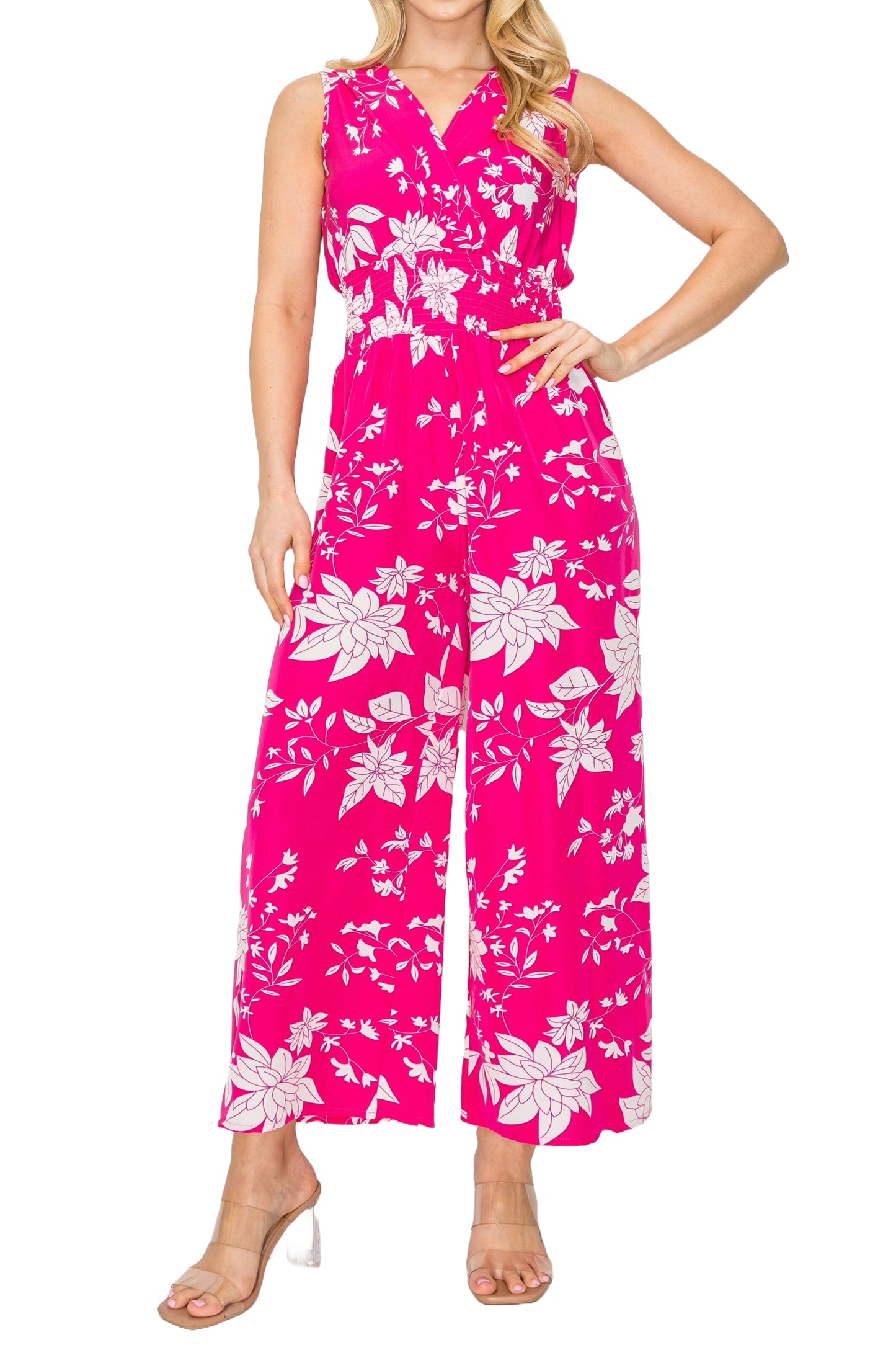 Floral Print Sleeveless Wide-Leg Jumpsuit with Elastic Waist #ZD22063C77 $9.50