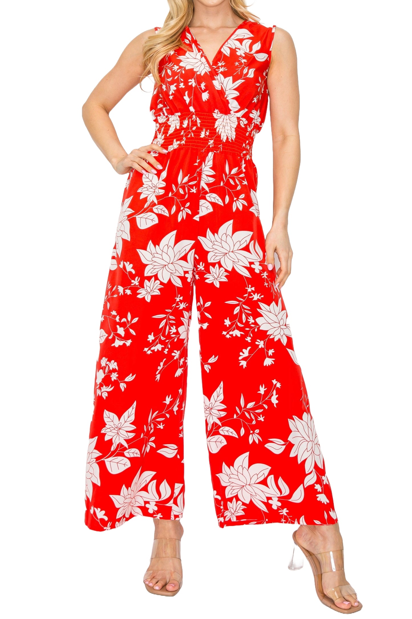 Floral Print Sleeveless Wide-Leg Jumpsuit with Elastic Waist #ZD22063C77 $9.50