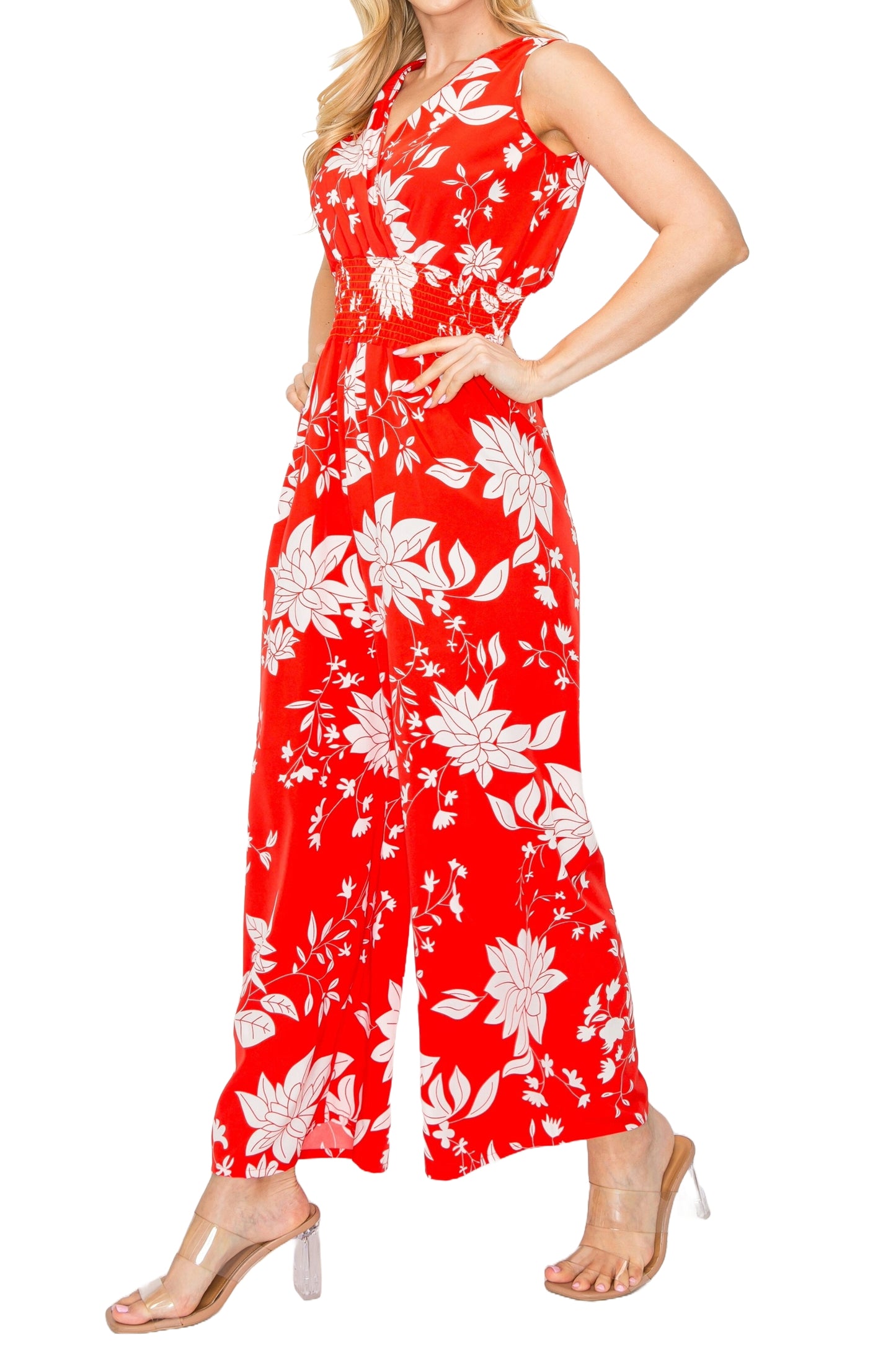 Floral Print Sleeveless Wide-Leg Jumpsuit with Elastic Waist #ZD22063C77 $9.50