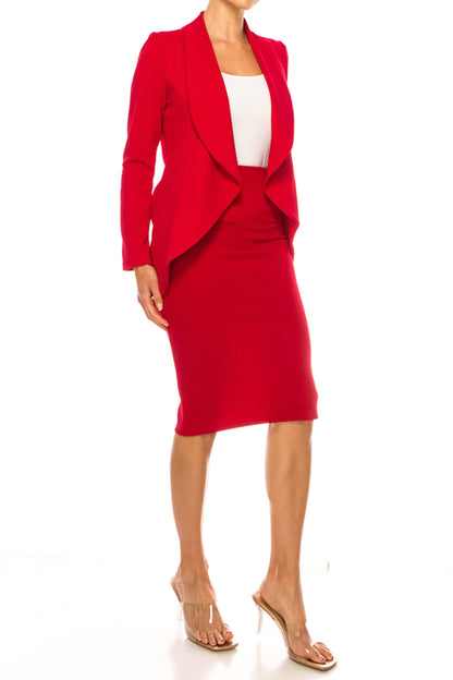 Women's Chic 2-Piece Suit Set - Open Front Blazer and Matching Pencil Skirt