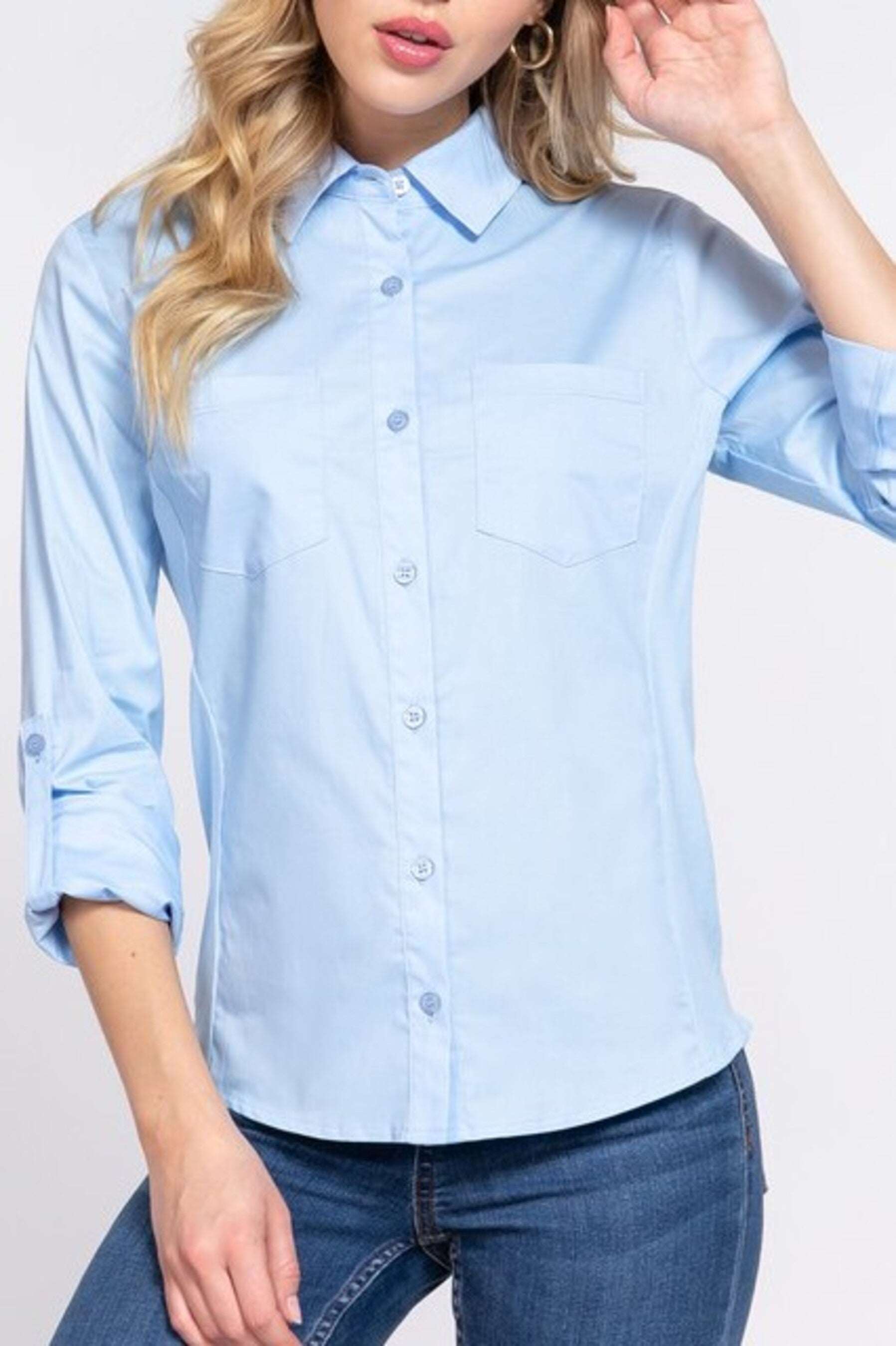 Women's 3/4 Roll up sleeve side rib panel stretch shirt