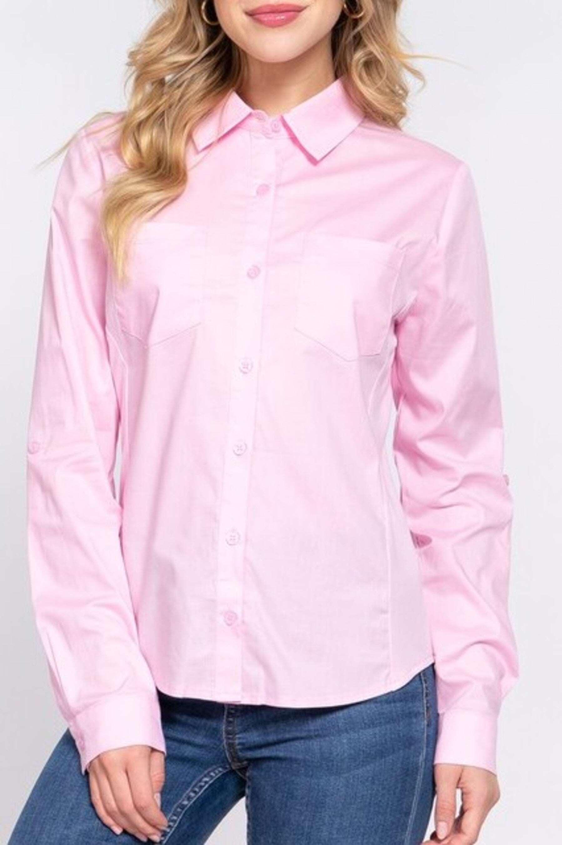 Women's 3/4 Roll up sleeve side rib panel stretch shirt