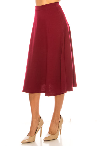 Women's Flared Lightweight Elastic Midi A-line Skirt