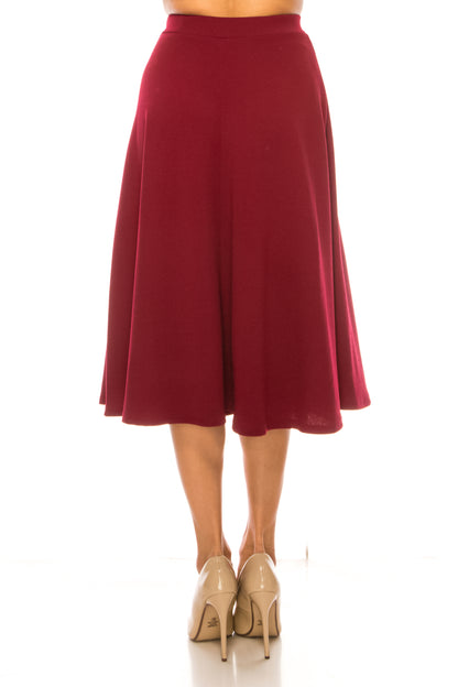 Women's Flared Lightweight Elastic Midi A-line Skirt