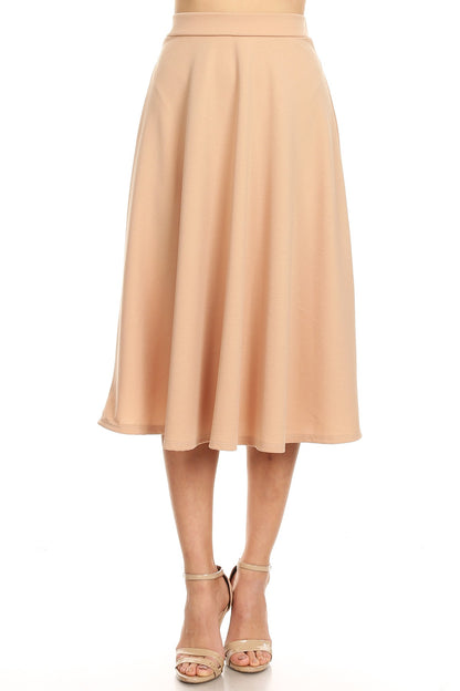 Women's Flared Lightweight Elastic Midi A-line Skirt