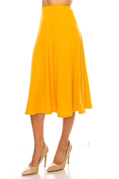 Women's Flared Lightweight Elastic Midi A-line Skirt