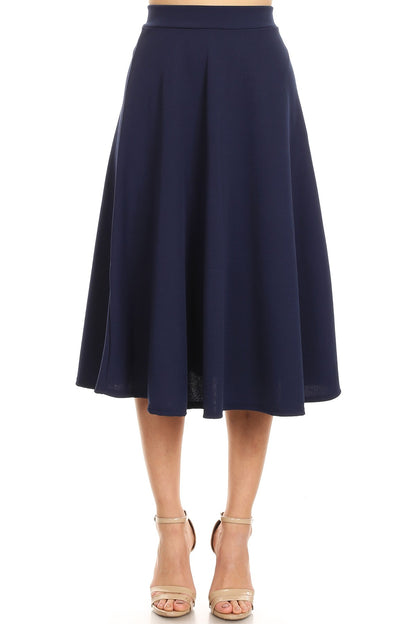 Women's Flared Lightweight Elastic Midi A-line Skirt