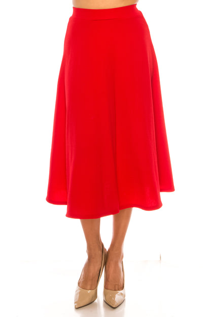 Women's Flared Lightweight Elastic Midi A-line Skirt