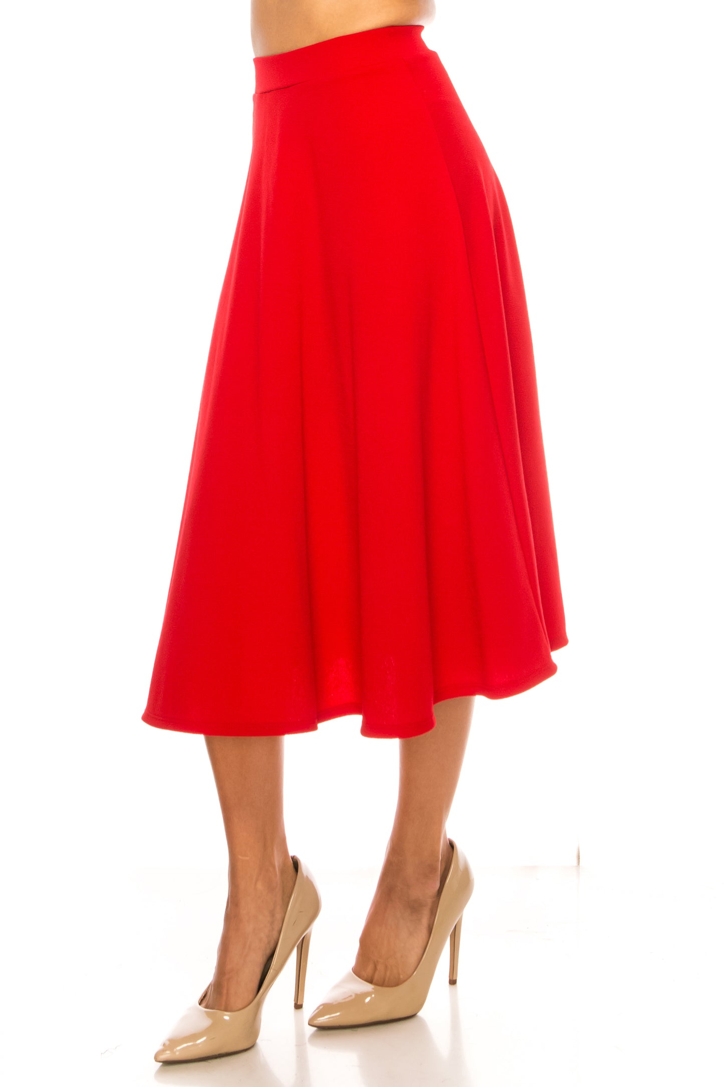 Women's Flared Lightweight Elastic Midi A-line Skirt