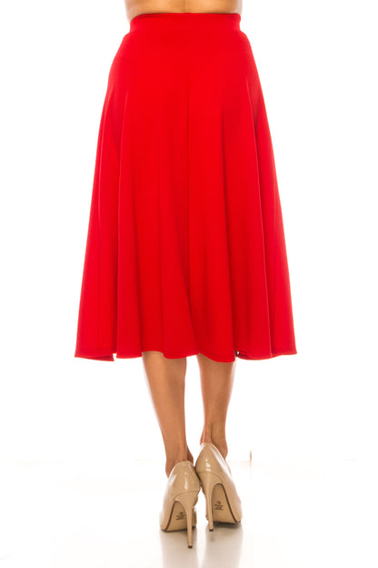 Women's Flared Lightweight Elastic Midi A-line Skirt