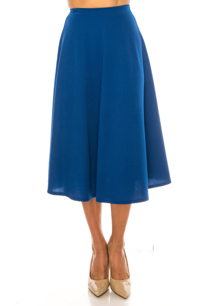 Women's Flared Lightweight Elastic Midi A-line Skirt