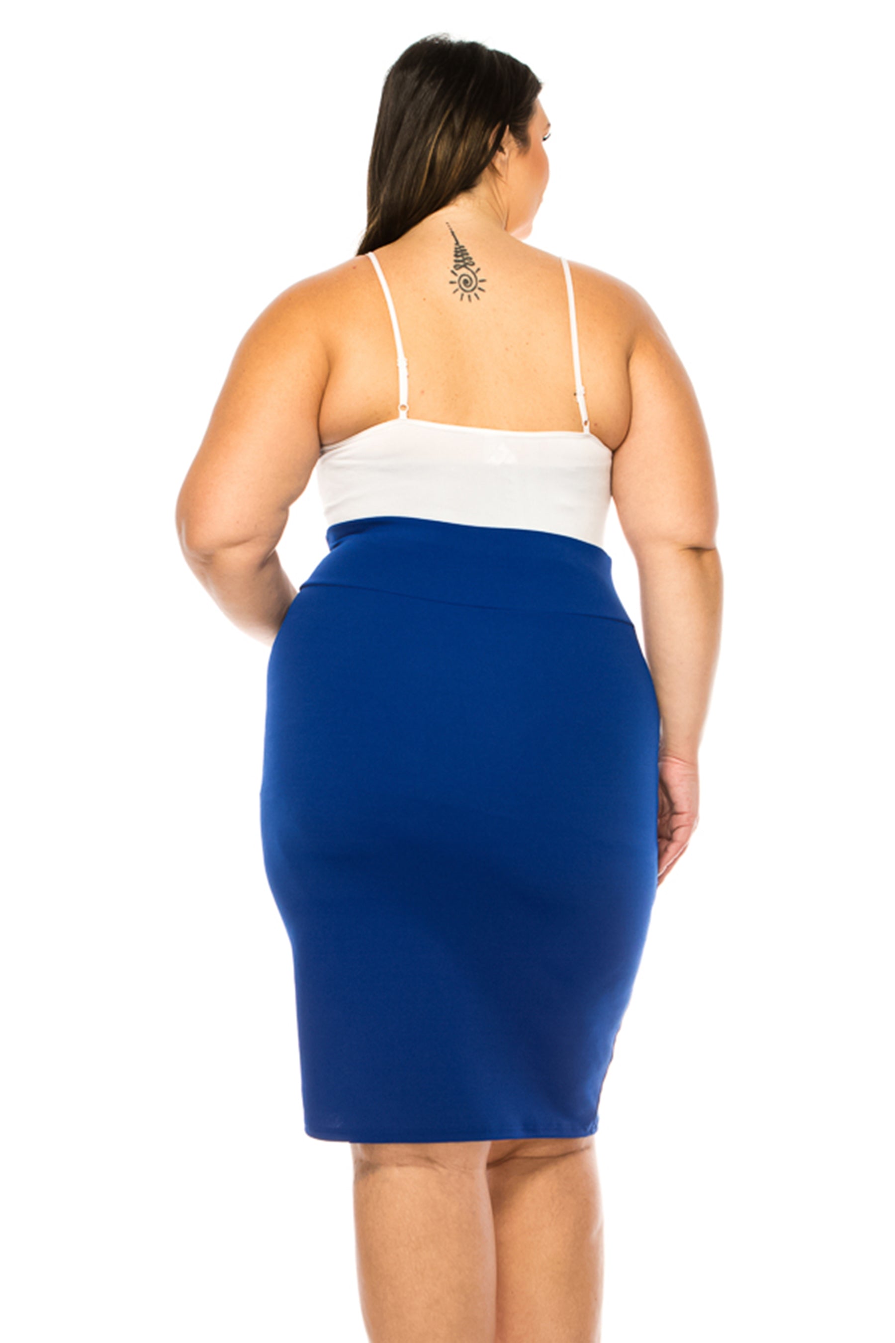 Women s Plus Size Solid Pencil Skirt with Banded Waist Stretchy