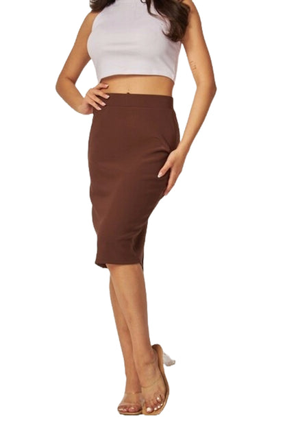 Women's Scuba Pencil Skirt High Rise, Below-the-Knee Length, Stretch Fit