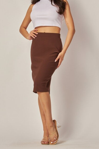 Women's Scuba Pencil Skirt High Rise, Below-the-Knee Length, Stretch Fit