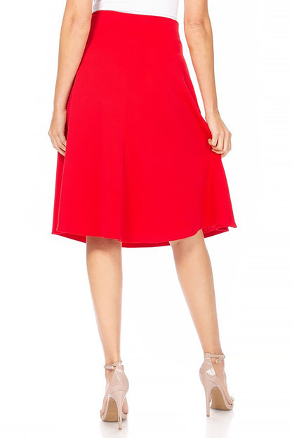 Women's Elegant A-Line Midi Skirt - High Waist with Bow Tie Detail