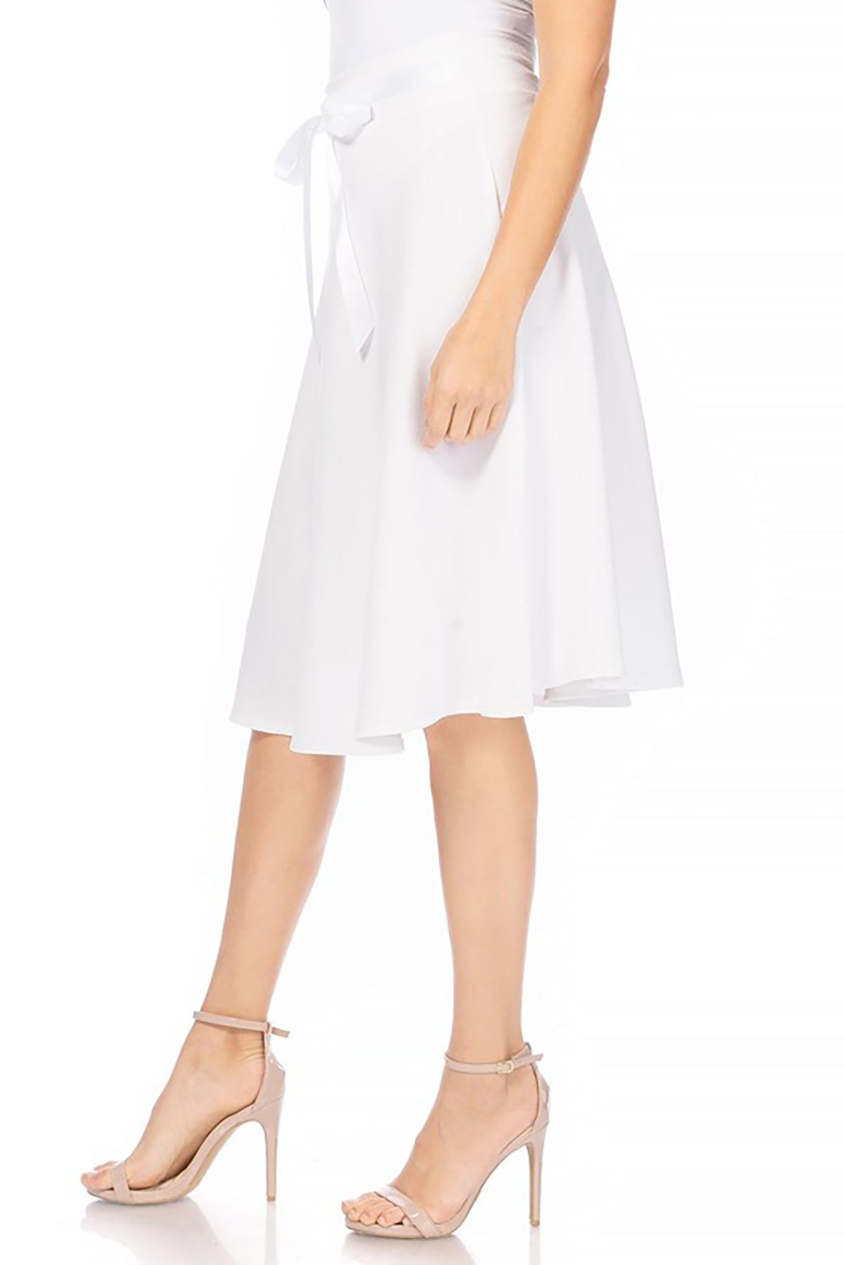 Women's Elegant A-Line Midi Skirt - High Waist with Bow Tie Detail