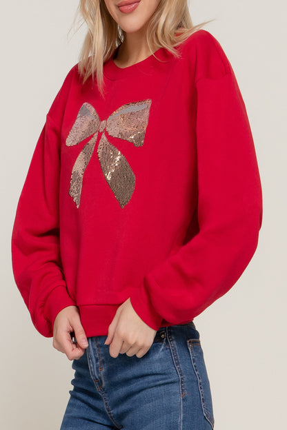 Women's Sequin Detail Inner Fleece Sweatshirt – Crew Neck, Long Sleeve, Casual Style