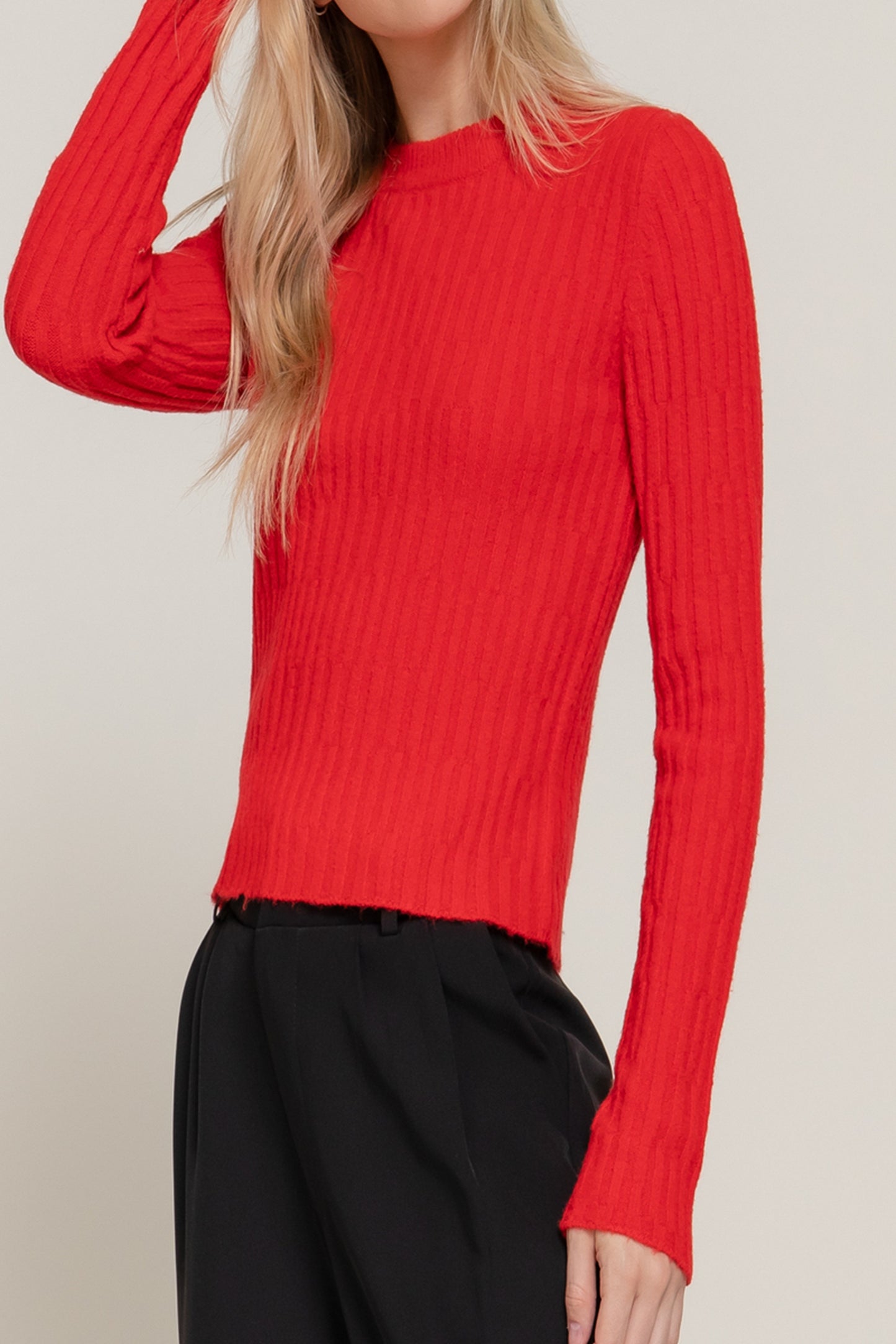 Women's Crew Neck Sweater – Long Sleeve, Irregular Rib Design, Cozy Fit